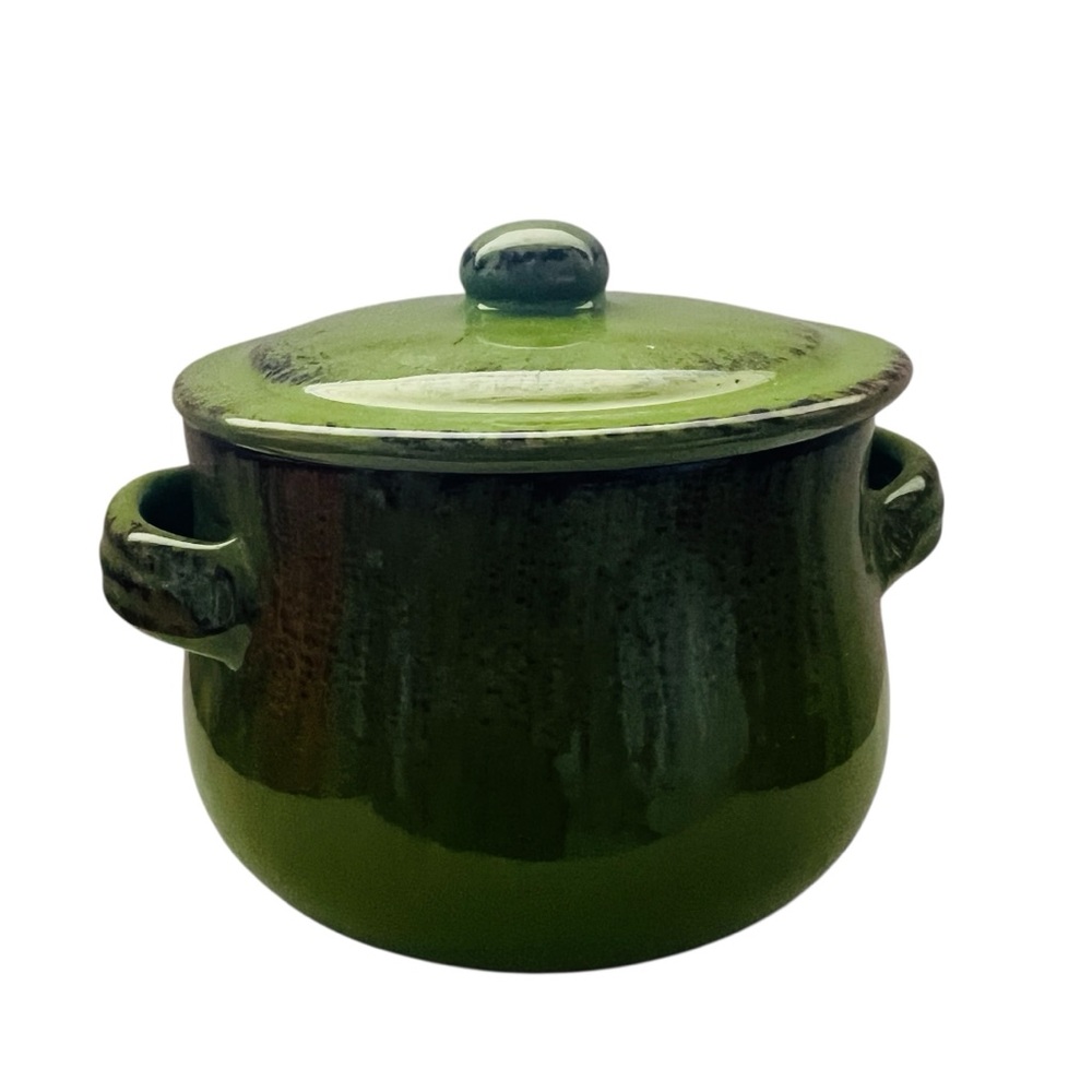 Vintage De Silva Terracotta Rustic Double Handle Green Pot with Lid